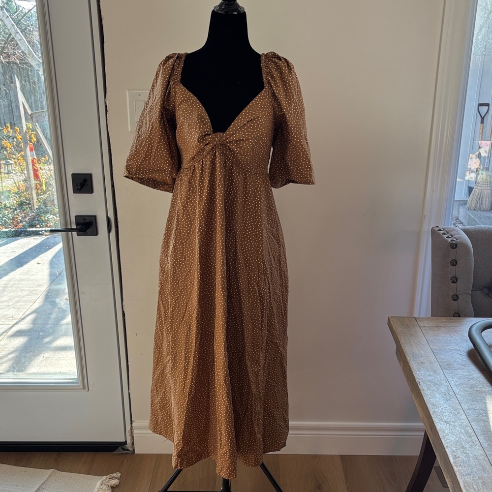 Abercrombie & Fitch Brown Polka Dot Midi Dress